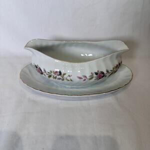 Creative Fine china Regency Rose 2345 Gravy Boat Attached Dish Japan 1960's